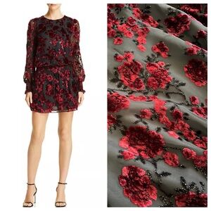 Parker carmidy velvet burnout red roses mini dress textured sheer sleeves M